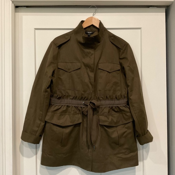 Simply Vera VeraWang Army Military Coat Jacket Feminine Ruffled Tied Waist - Picture 2 of 12